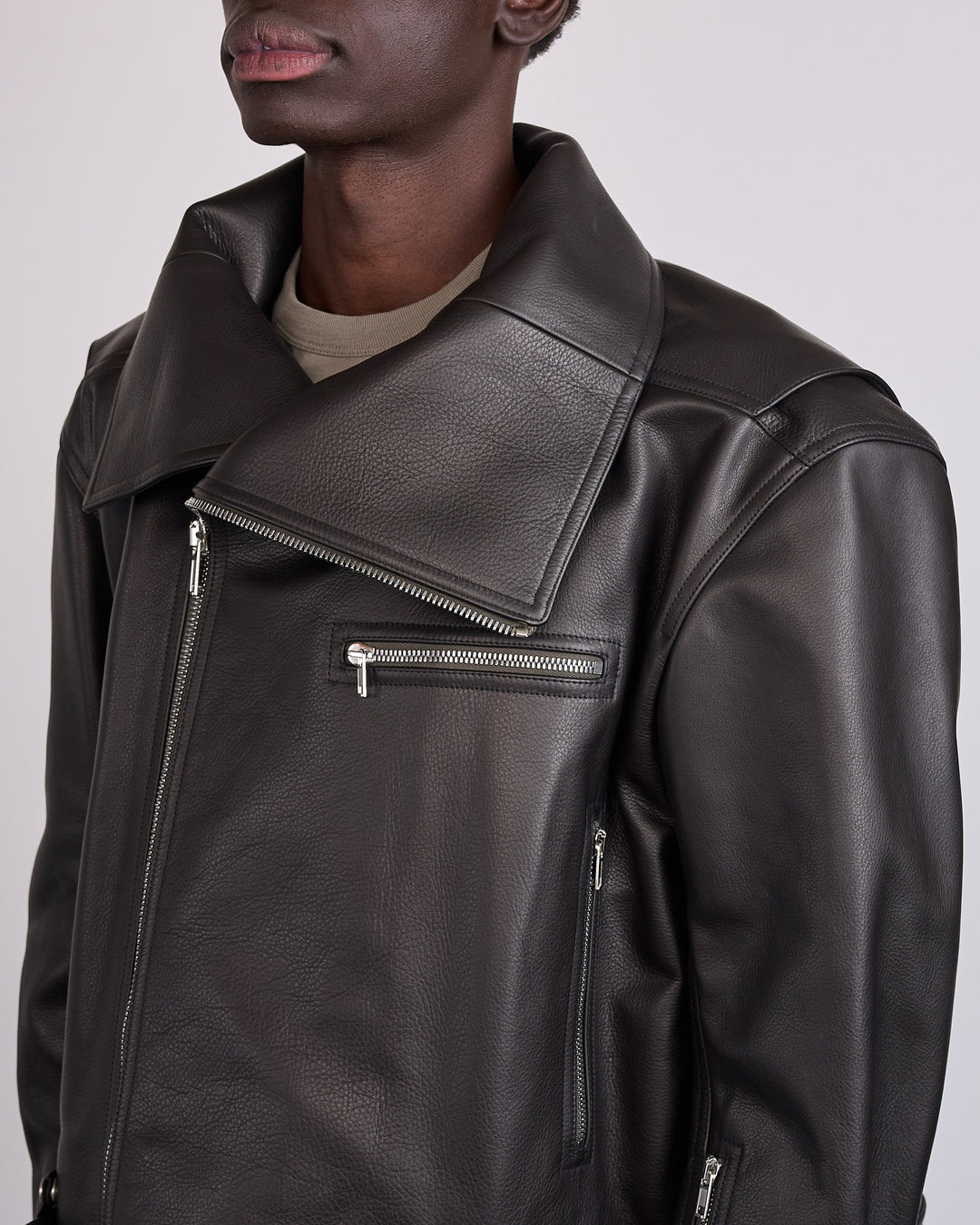 Rick Owens Biker Jumbo Stooges Leather Jacket Grainy Cow Black