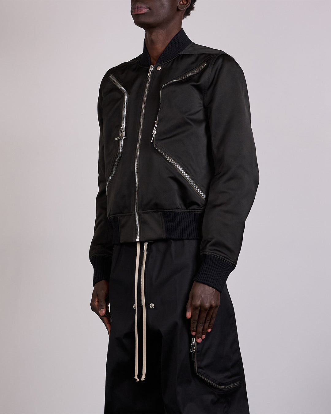 Rick Owens Blixa Flight Jacket Tech Duchesse Black