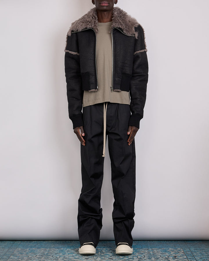 Rick Owens Bomber Flight Cropped Jacket Shearling Black Dust