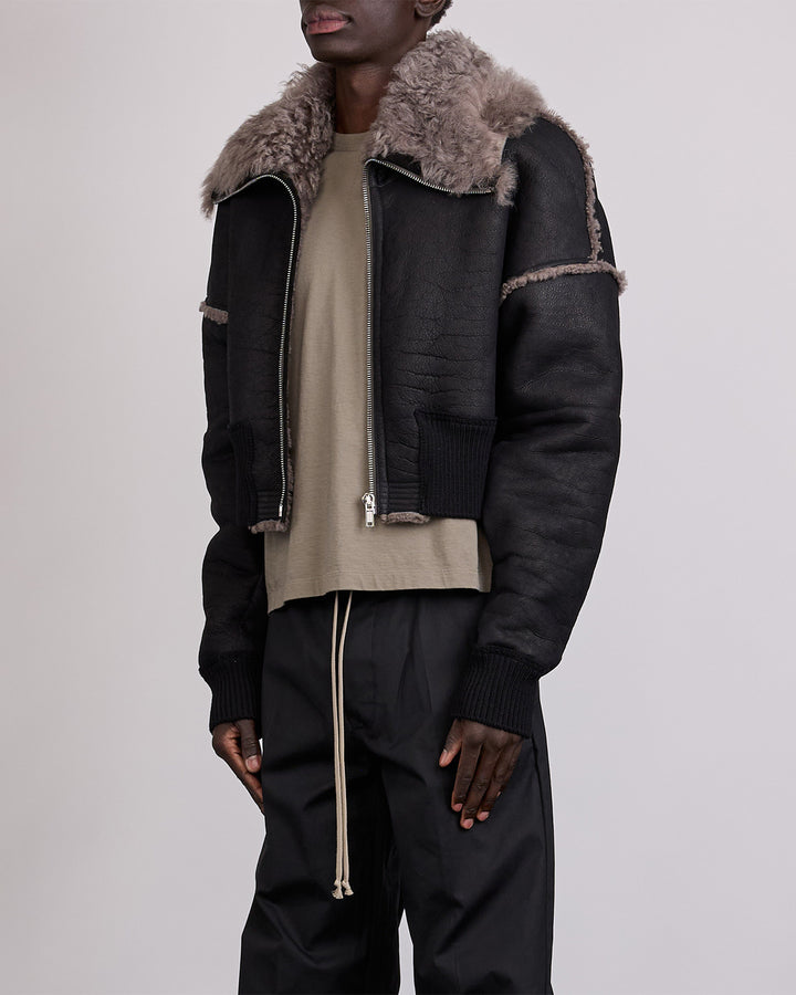 Rick Owens Bomber Flight Cropped Jacket Shearling Black Dust