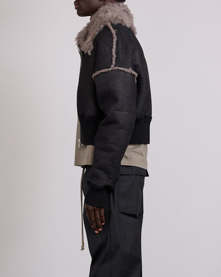 Rick Owens Bomber Flight Cropped Jacket Shearling Black Dust