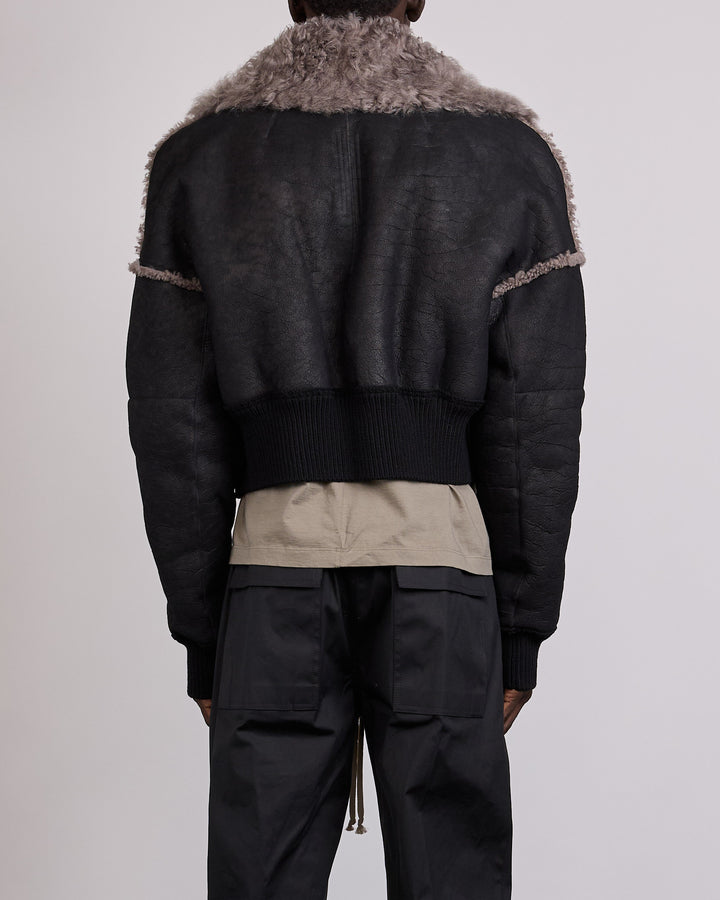 Rick Owens Bomber Flight Cropped Jacket Shearling Black Dust