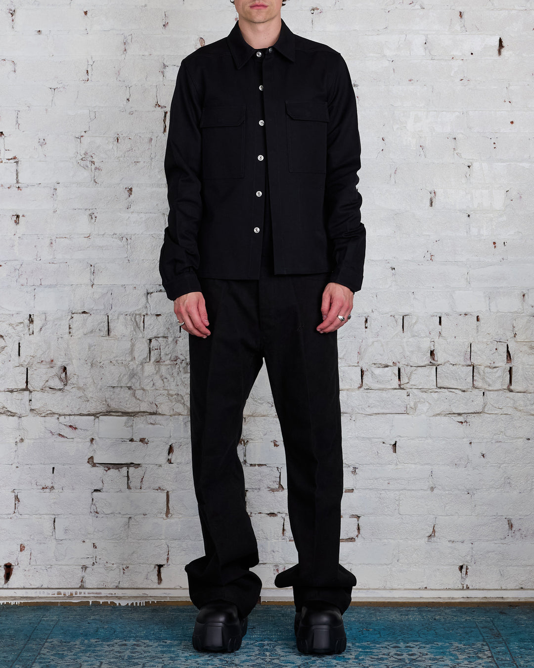 Rick Owens Bonotto Cropped Workshirt Terrain Cotton Black