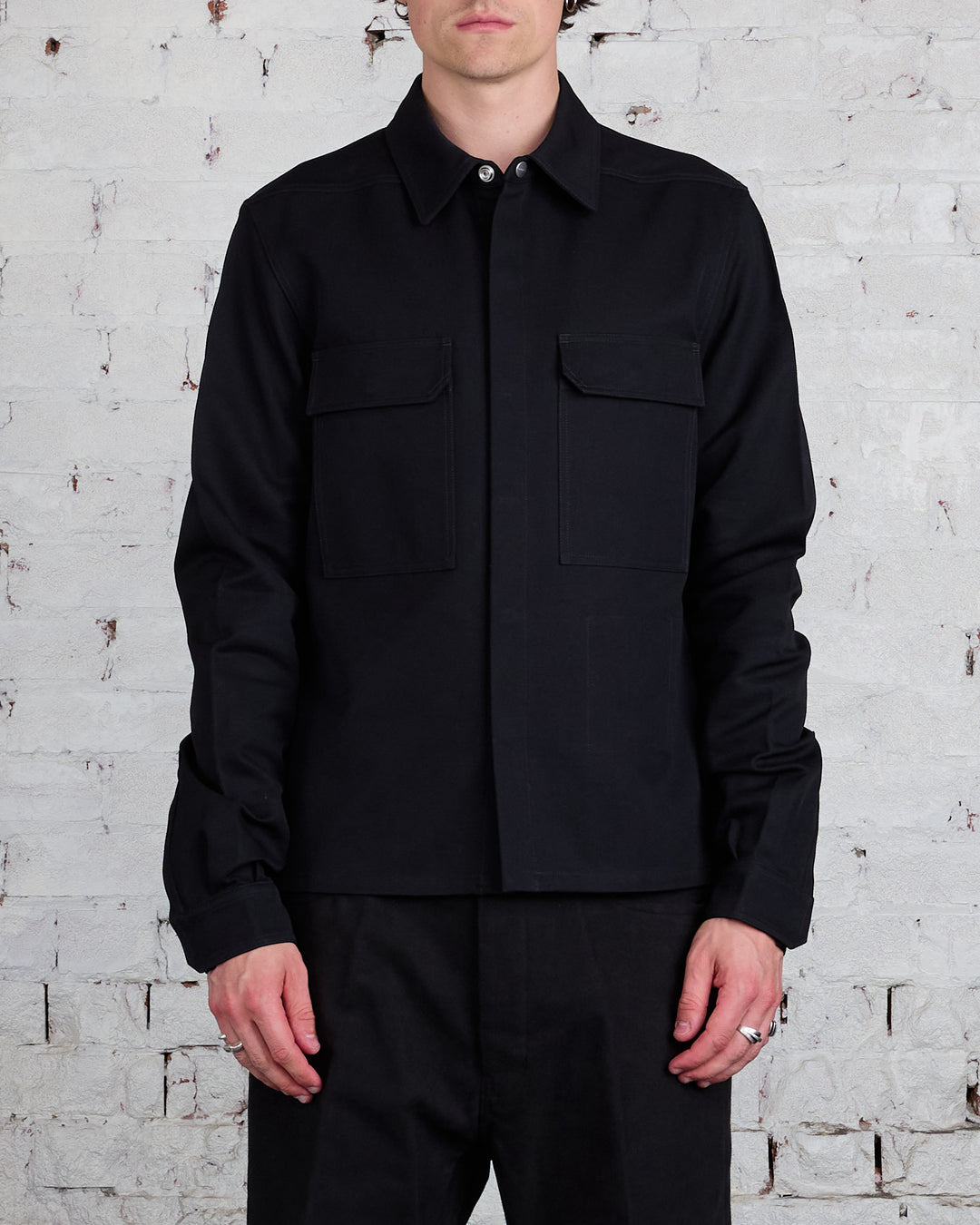 Rick Owens Bonotto Cropped Workshirt Terrain Cotton Black