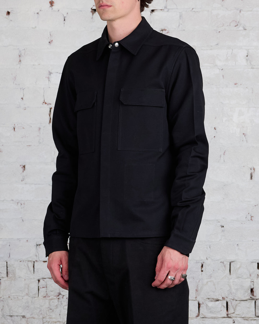 Rick Owens Bonotto Cropped Workshirt Terrain Cotton Black