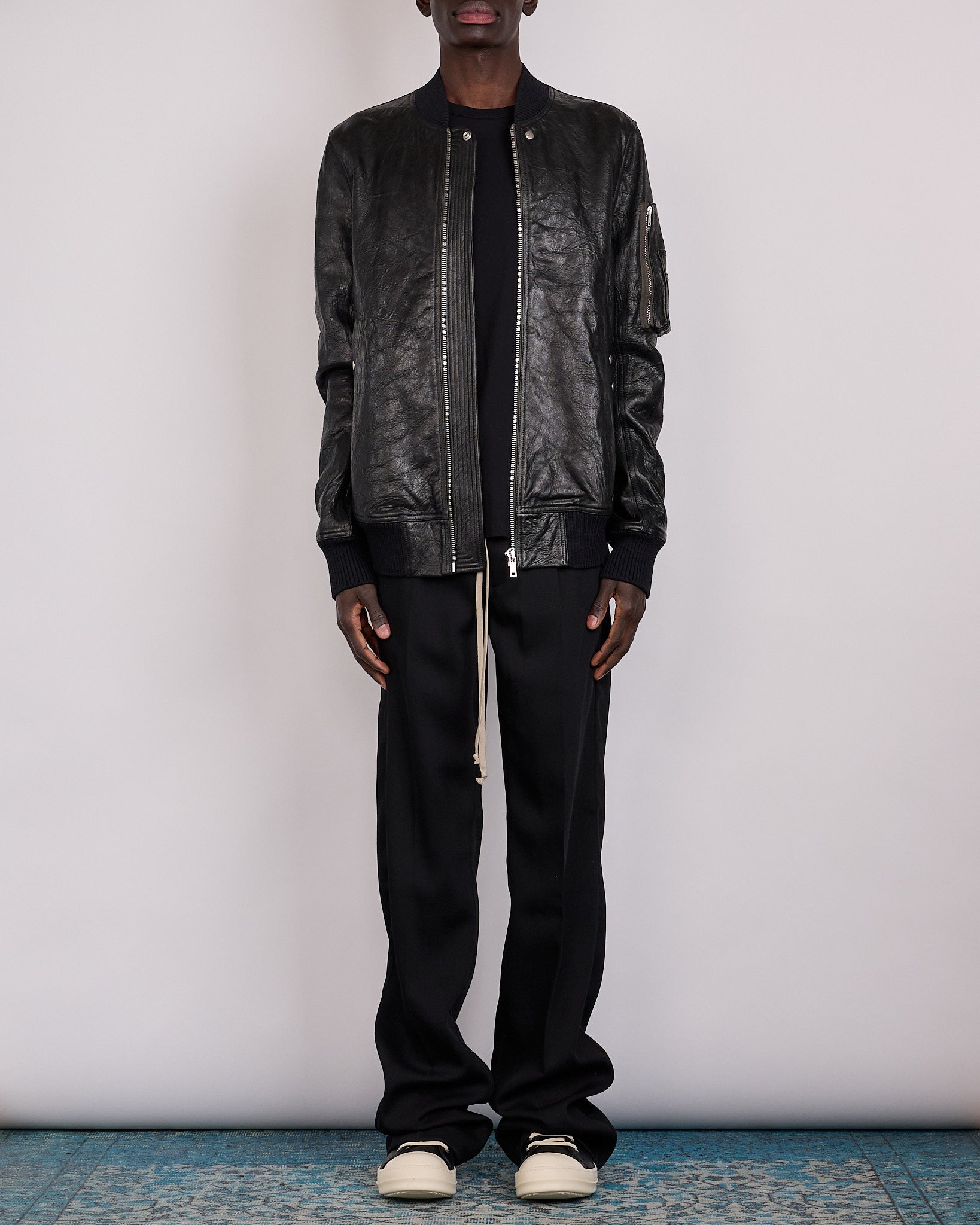 Rick Owens Classic Flight Jacket Tumbled Lamb Leather Black – LESS 17