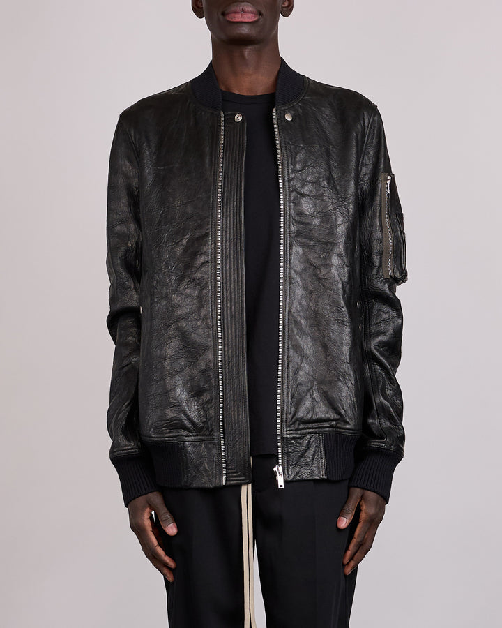 Rick Owens Classic Flight Jacket Tumbled Lamb Leather Black