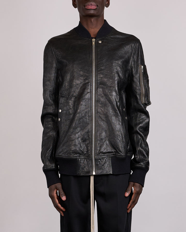 Rick Owens Classic Flight Jacket Tumbled Lamb Leather Black