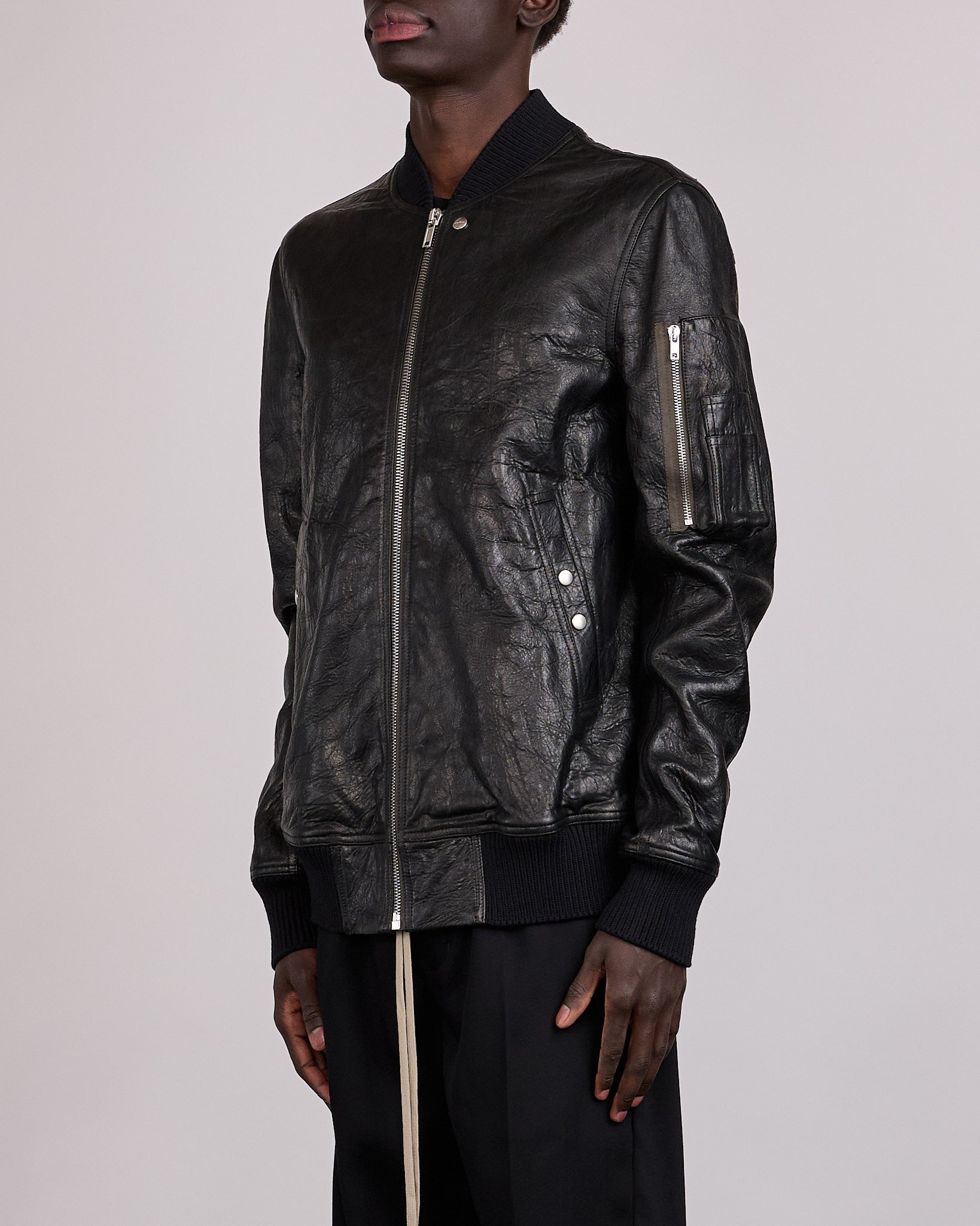 Rick Owens Classic Flight Jacket Tumbled Lamb Leather Black – LESS 17