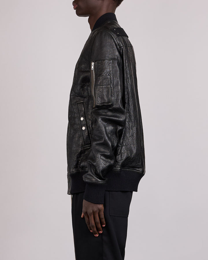 Rick Owens Classic Flight Jacket Tumbled Lamb Leather Black