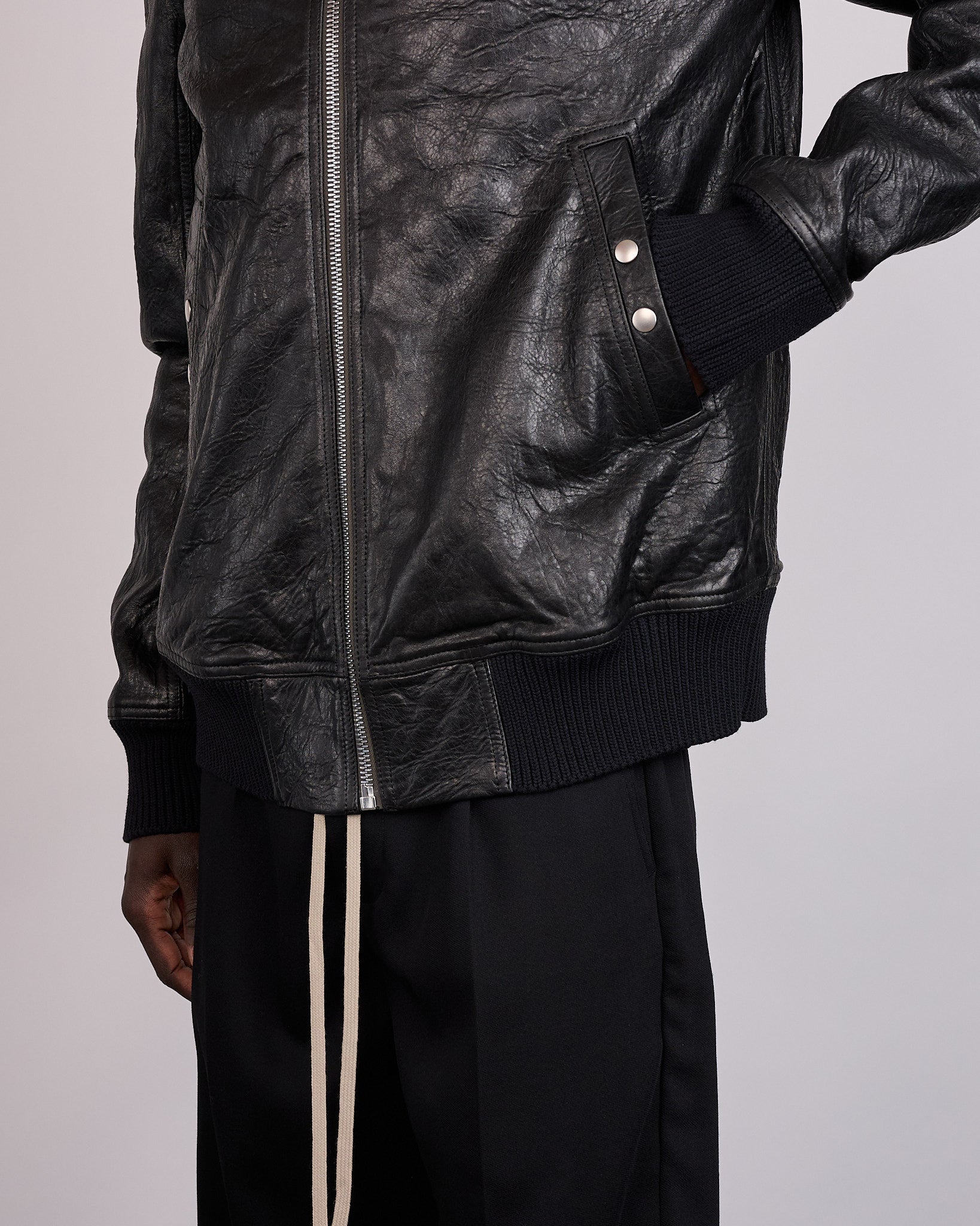 Rick Owens Classic Flight Jacket Tumbled Lamb Leather Black – LESS 17