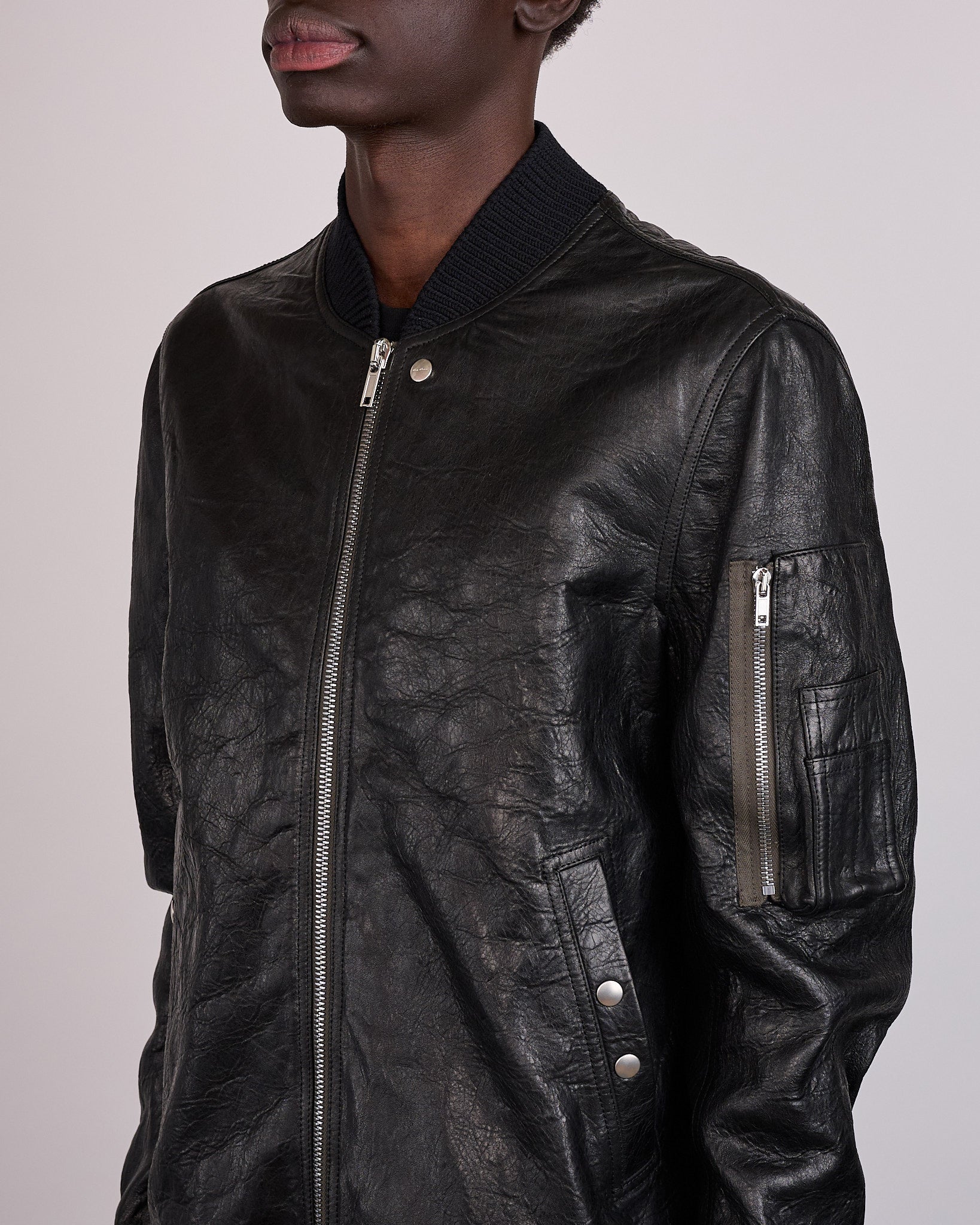 Rick Owens Classic Flight Jacket Tumbled Lamb Leather Black – LESS 17