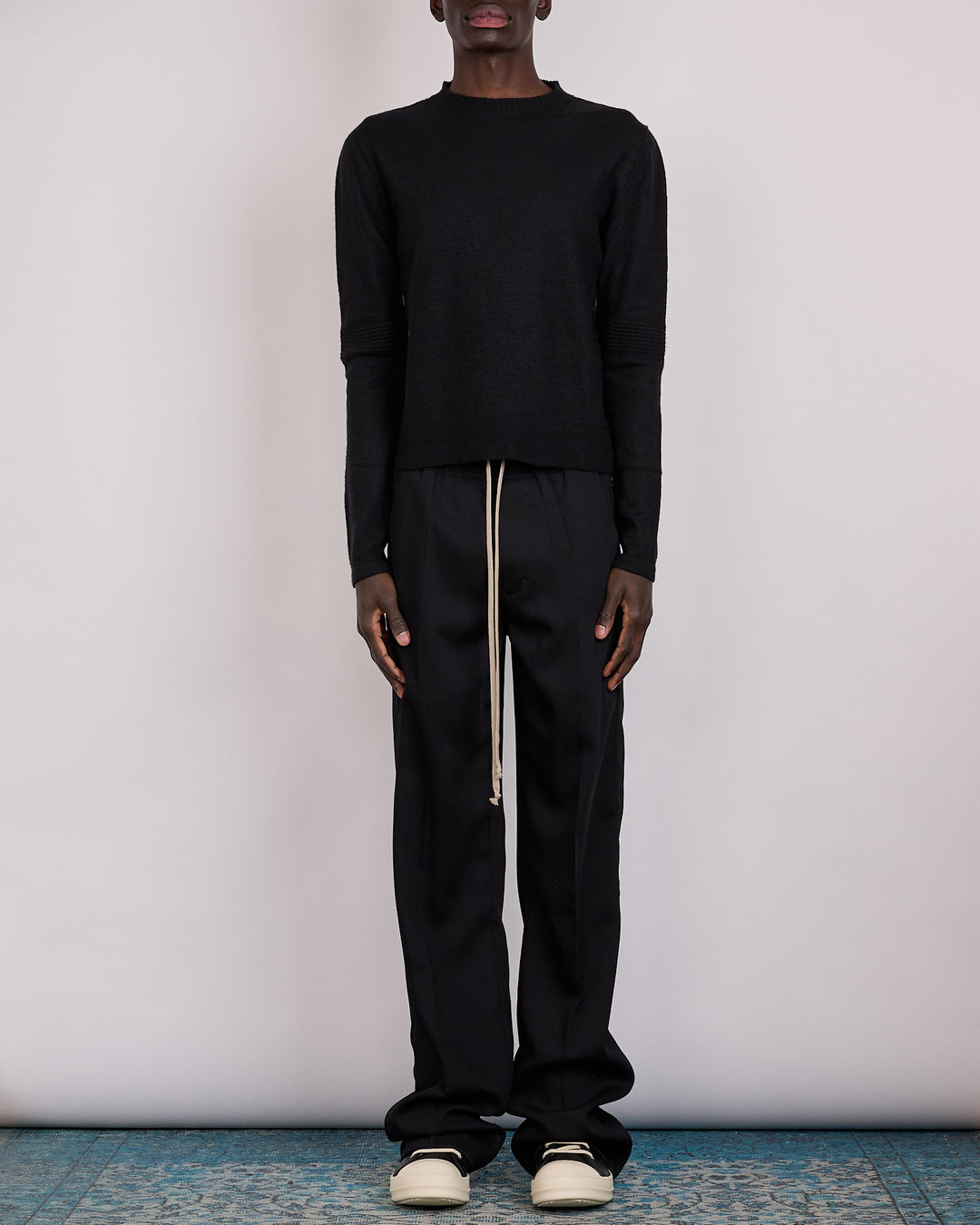 Rick Owens Cropped Biker Cashmere Sweater Black
