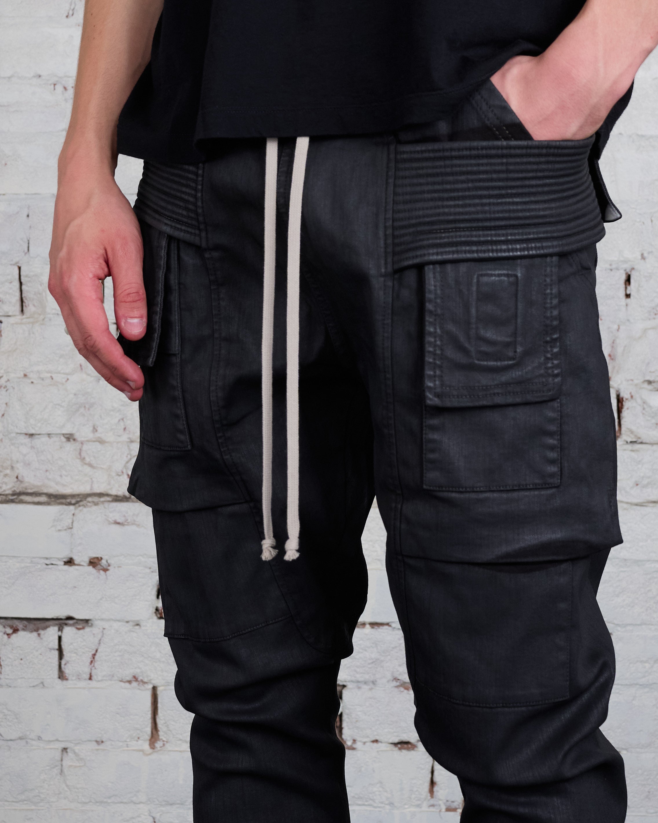 Rick Owens DRKSHDW Creatch Cargo Pant SBW Black Wax Denim – LESS 17