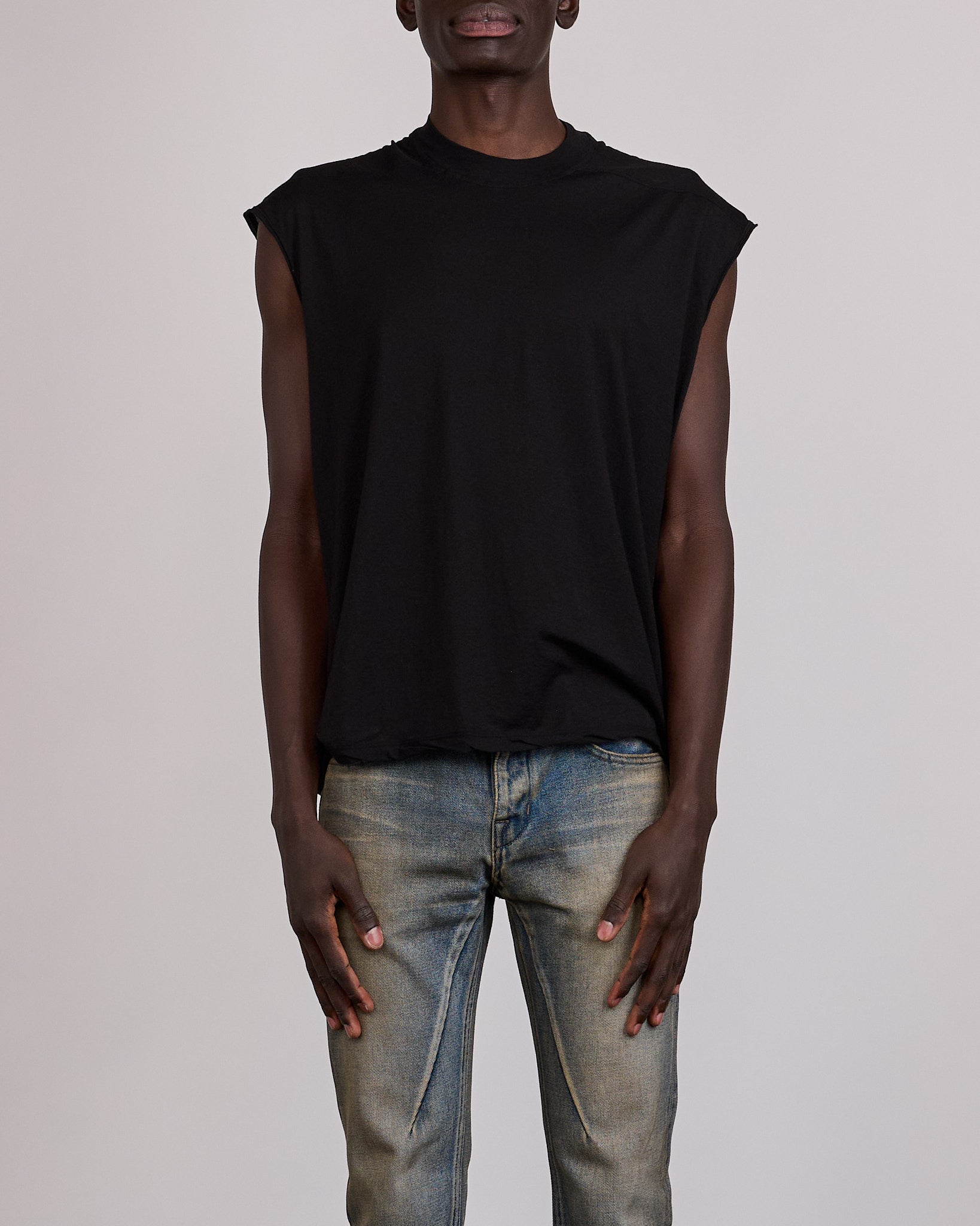 Rick Owens DRKSHDW ノースリーブ Rick Owens DRKSHDW Cropped Tarp T-Shirt Cotton Gauze Black – LESS 17