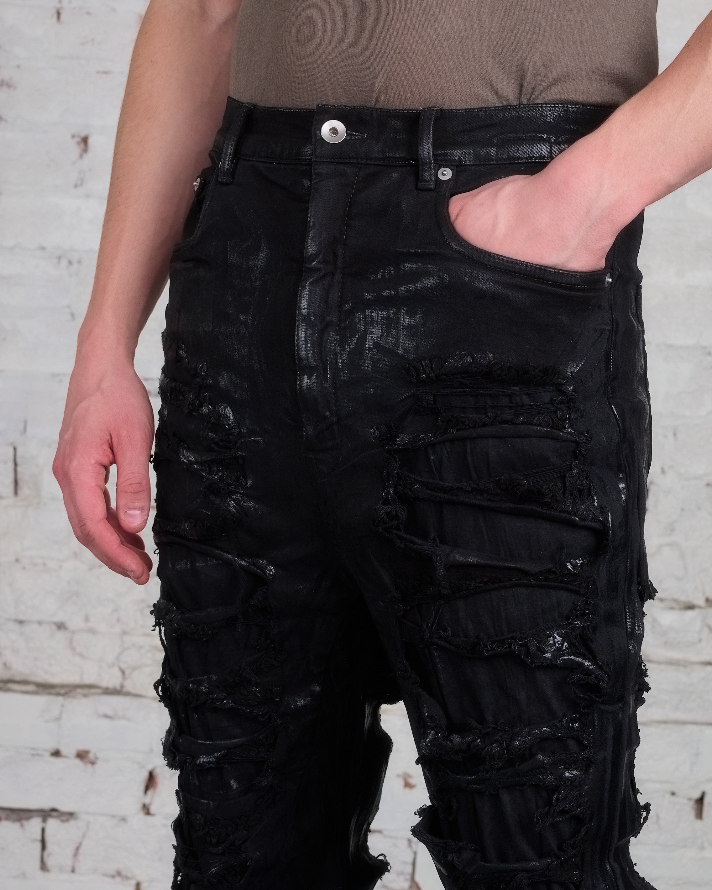 Rick Owens DRKSHDW Geth Jean Stretch Black Foil Denim