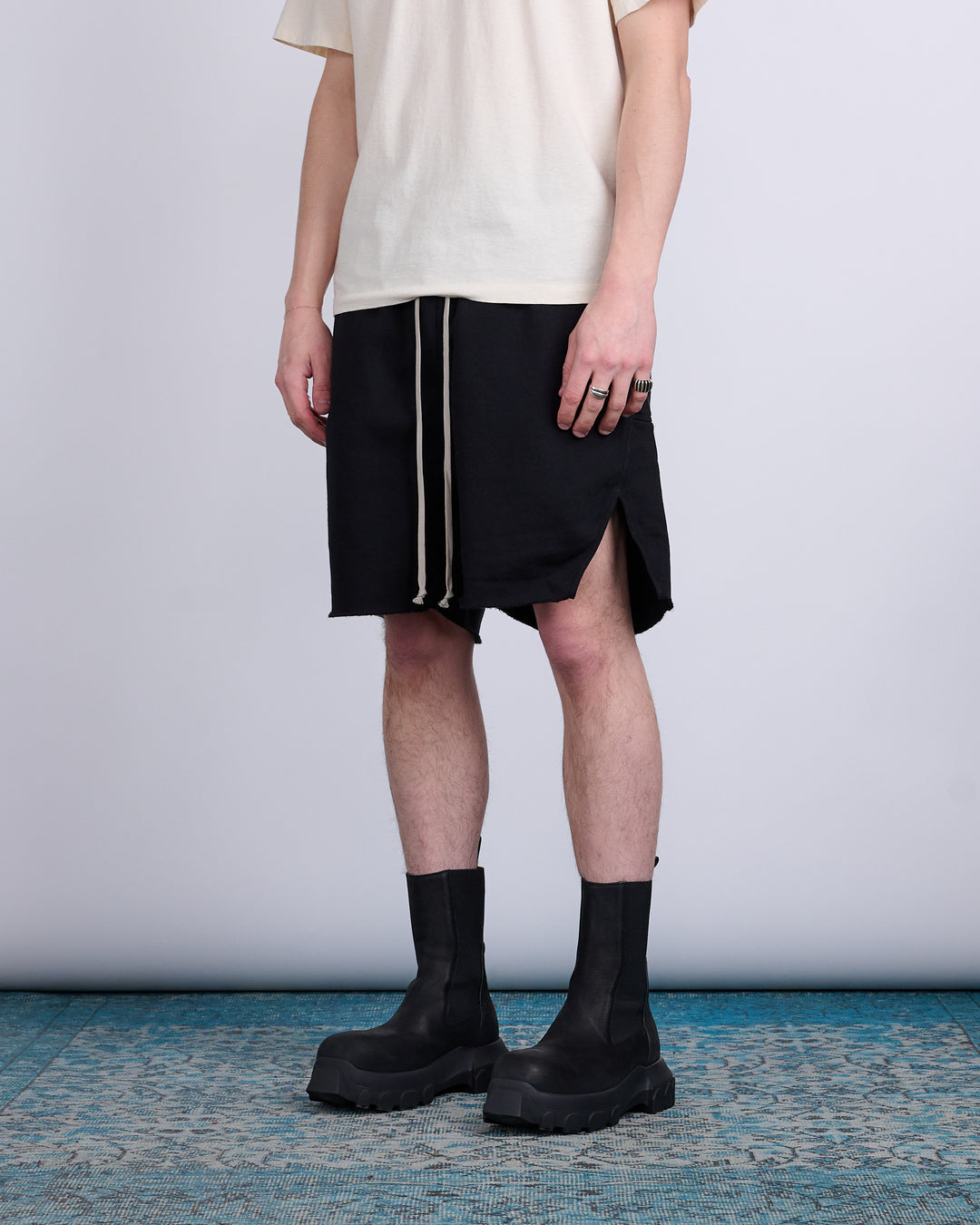 Rick Owens DRKSHDW Long Boxer Butt Zip Short Felpa Fleece Black