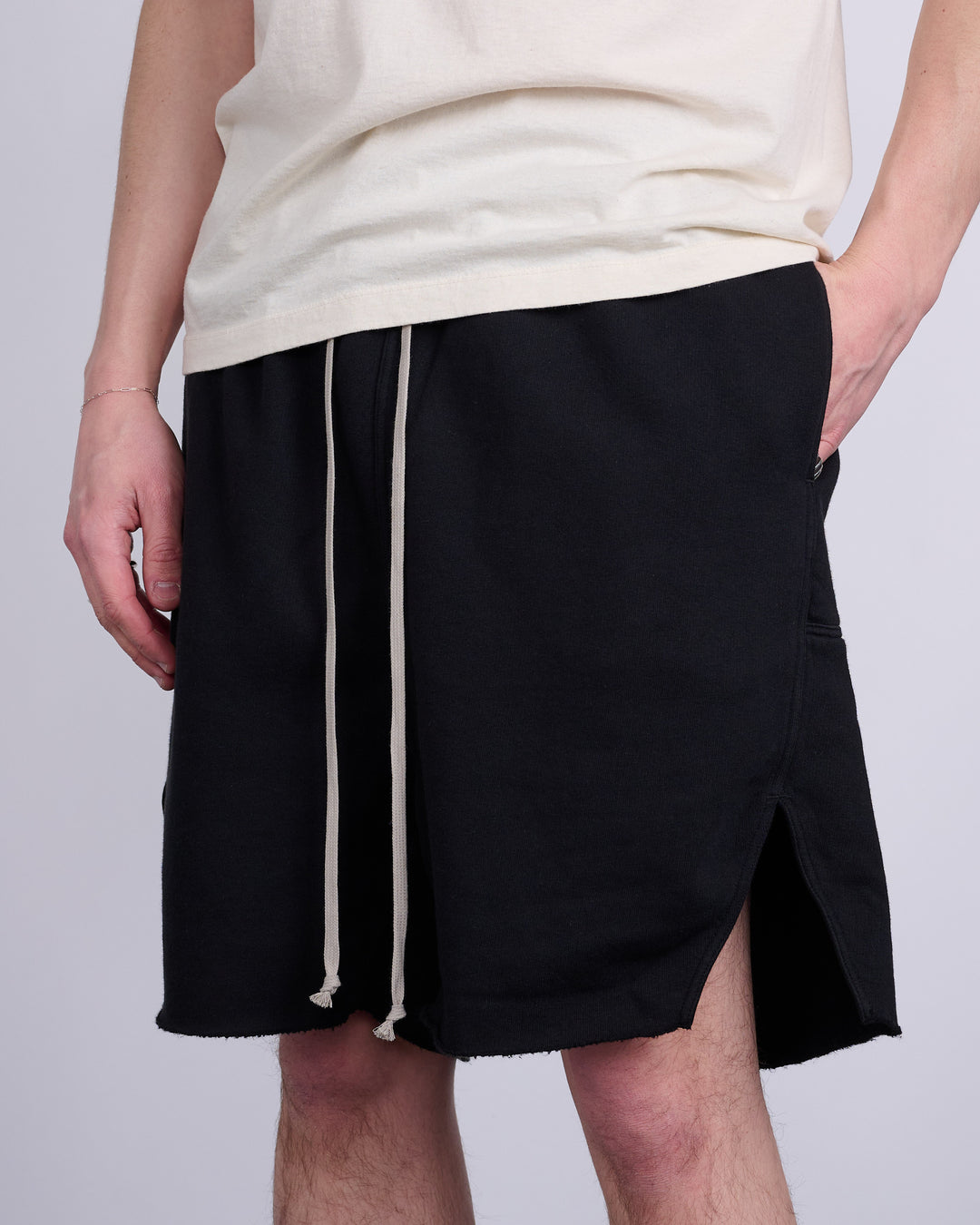 Rick Owens DRKSHDW Long Boxer Butt Zip Short Felpa Fleece Black