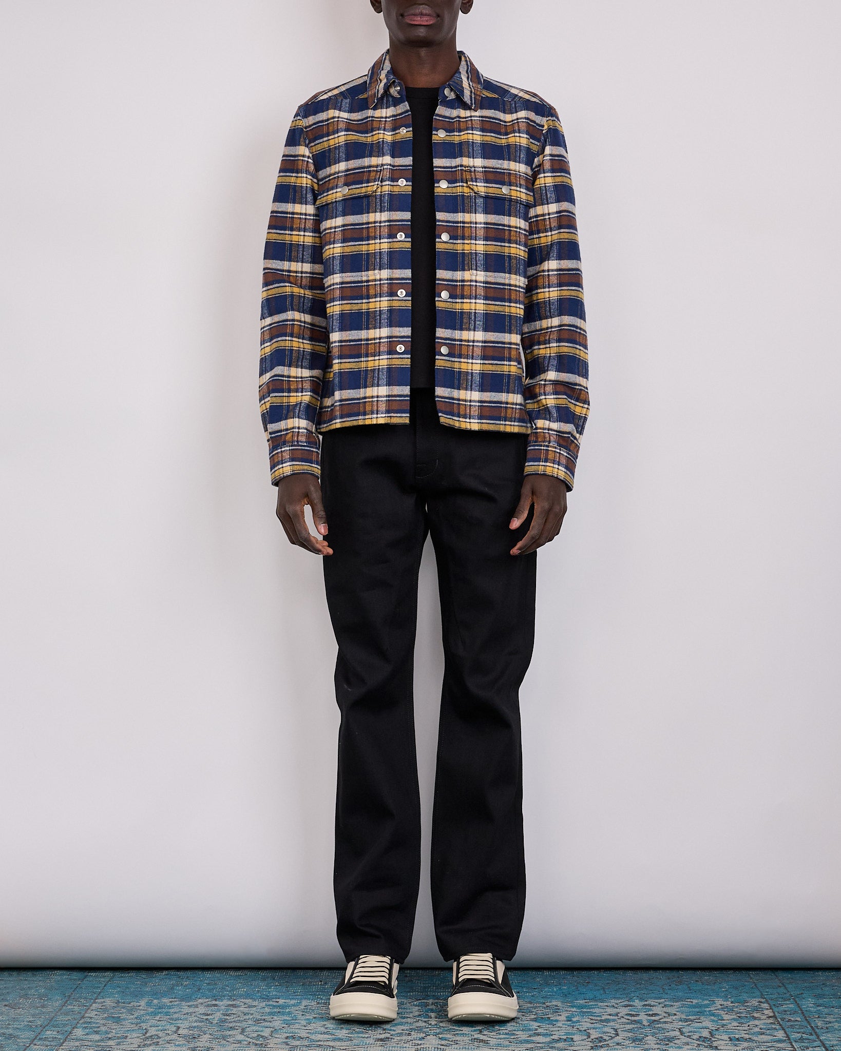 Rick Owens DRKSHDW MIJ Cropped Cotton Plaid Outershirt Gasoline