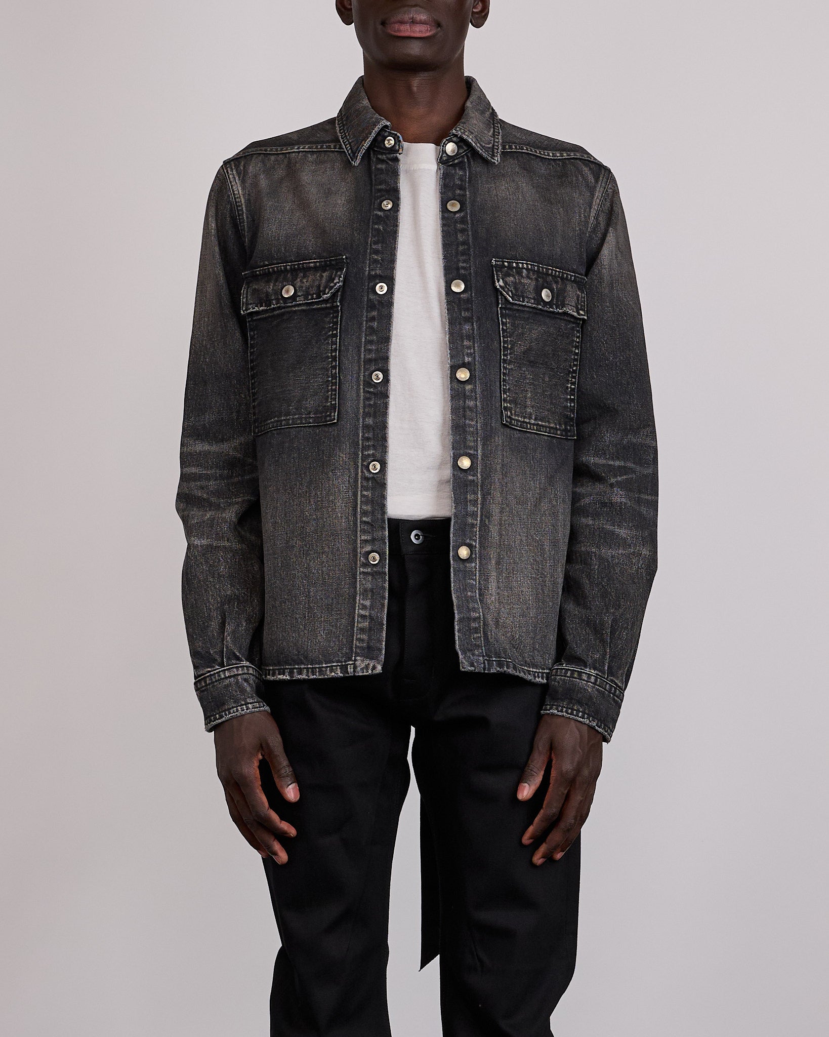 Rick Owens DRKSHDW MIJ Cropped Outershirt 14.5oz Washed Black