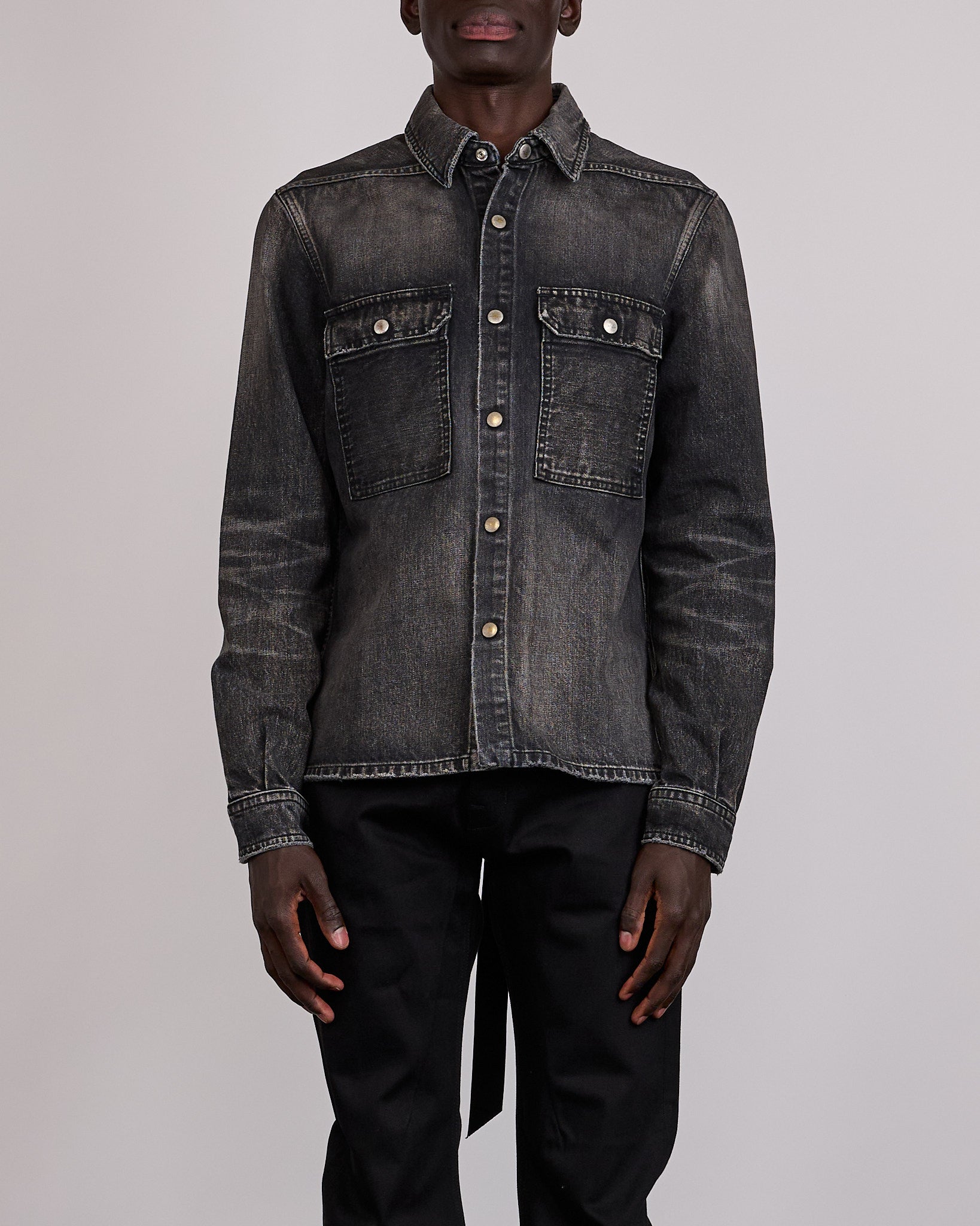Rick Owens DRKSHDW MIJ Cropped Outershirt 14.5oz Washed Black
