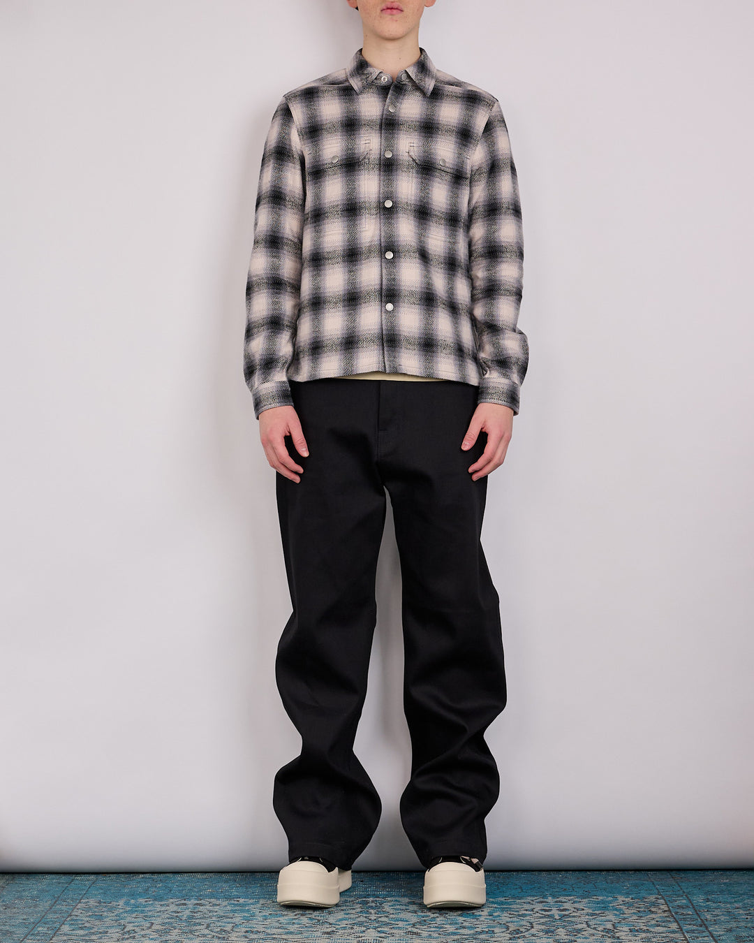 Rick Owens DRKSHDW MIJ Cropped Outershirt Grey Ombre Plaid