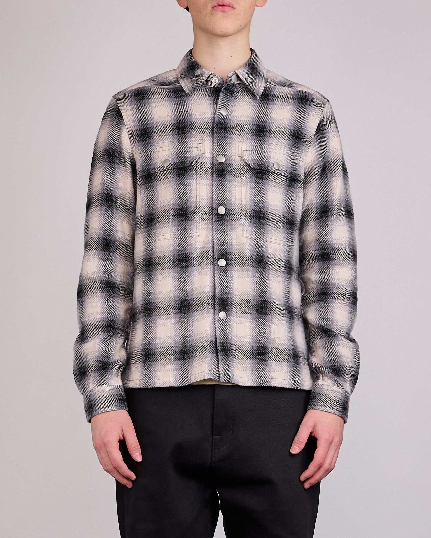 Rick Owens DRKSHDW MIJ Cropped Outershirt Grey Ombre Plaid – LESS 17