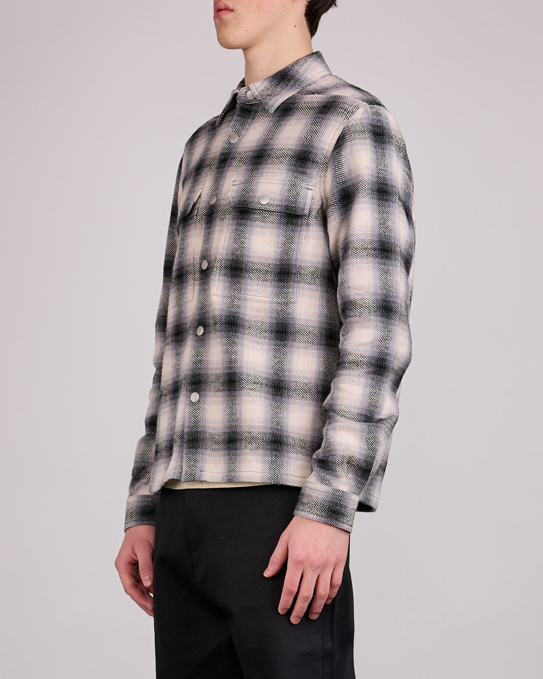Rick Owens DRKSHDW MIJ Cropped Outershirt Grey Ombre Plaid