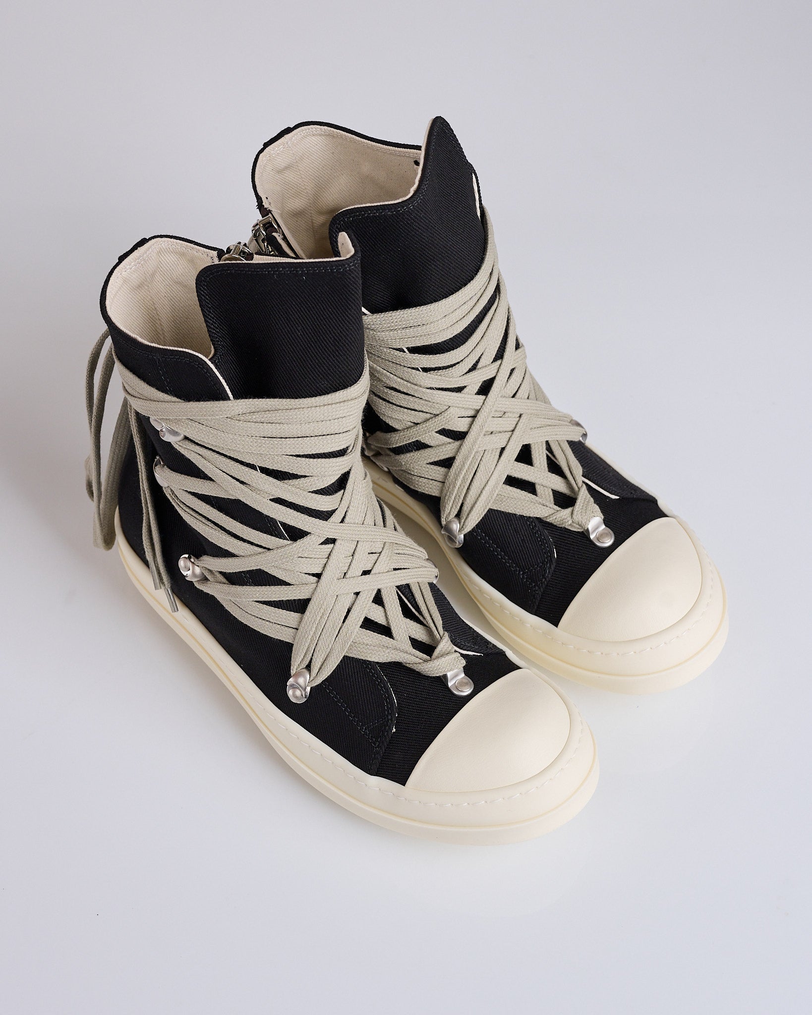 Rick Owens DRKSHDW Megalace Sneaks 13oz Overdye Denim Black Milk