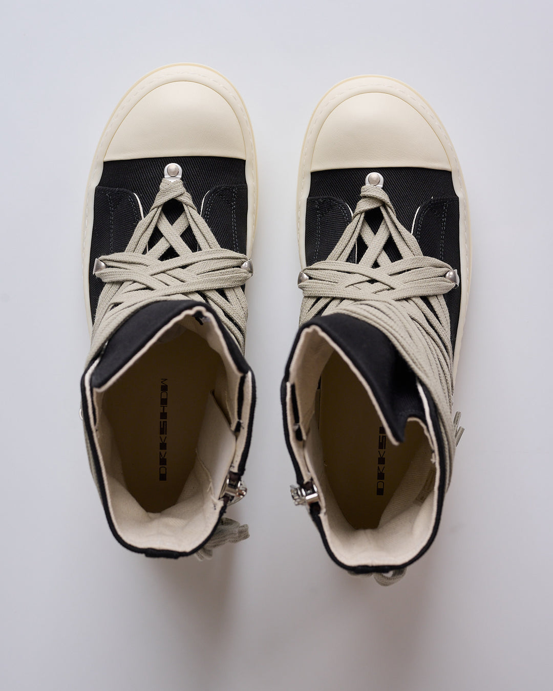 Rick Owens DRKSHDW Megalace Sneaks 13oz Overdye Denim Black Milk