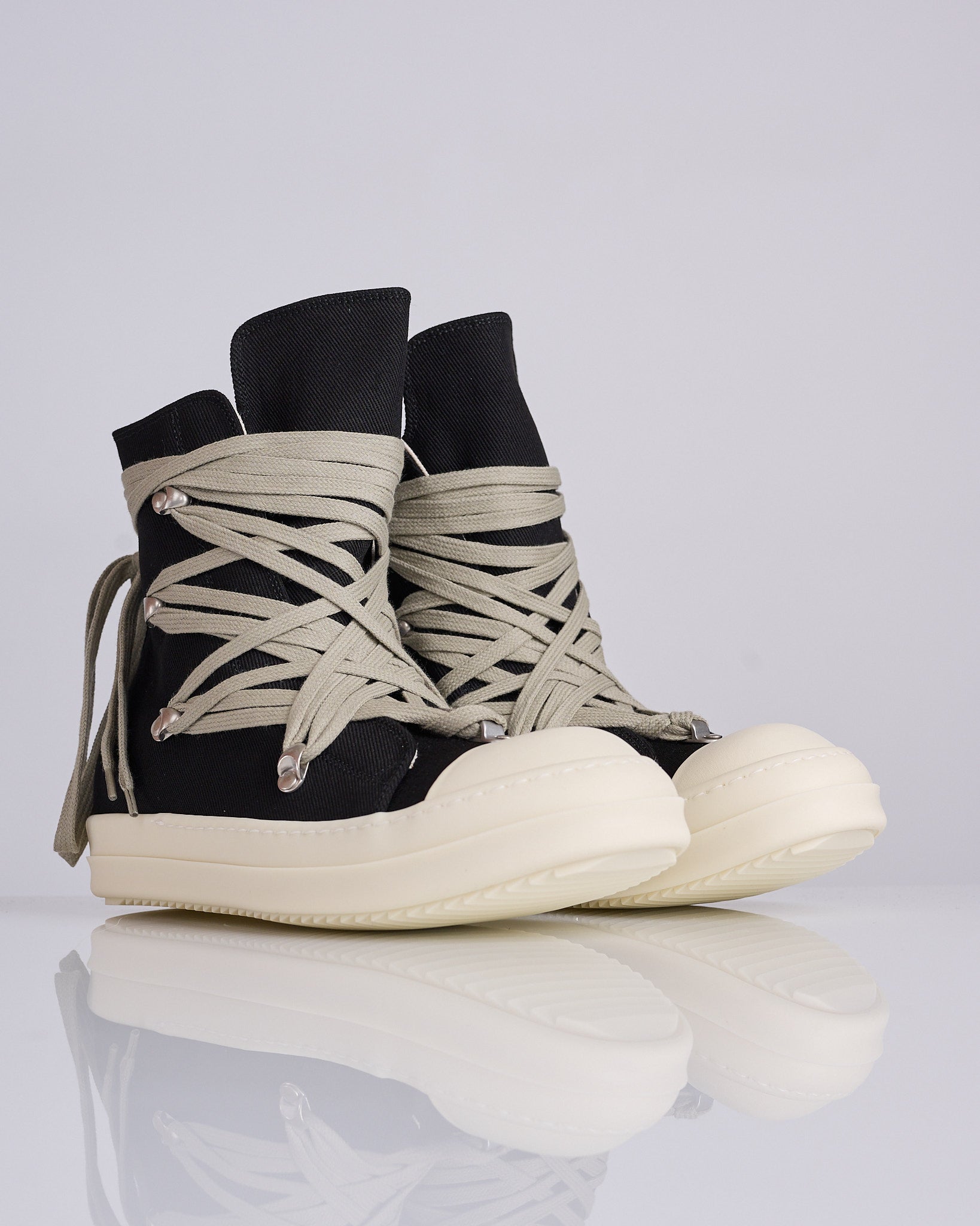 【rat】RICK OWENS DRKSHDW Rick Owens DRKSHDW Megalace Sneaks 13oz Overdye Denim Black Milk