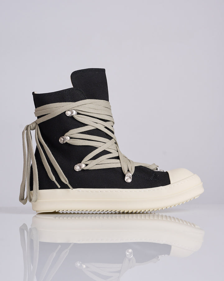 Rick Owens DRKSHDW Megalace Sneaks 13oz Overdye Denim Black Milk
