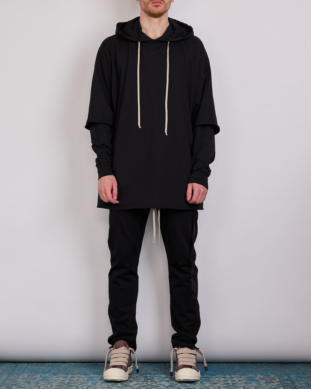 Rick Owens DRKSHDW Tower Tommy  Hustler Hoodie RN Jersey Black