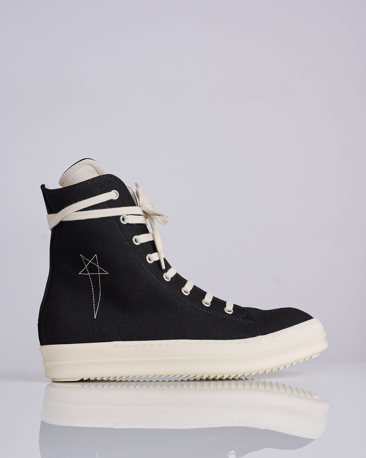 Rick Owens DRKSHDW Vegan Sneaks 13oz Overdye Denim Penta Black Milk