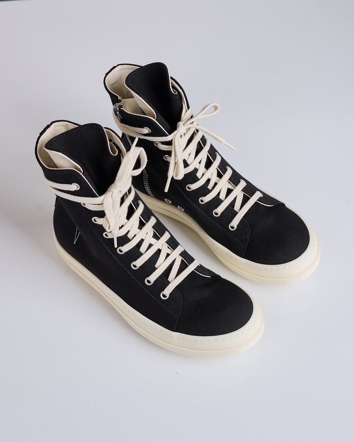 Rick Owens DRKSHDW Vegan Sneaks 13oz Overdye Denim Penta Black Milk