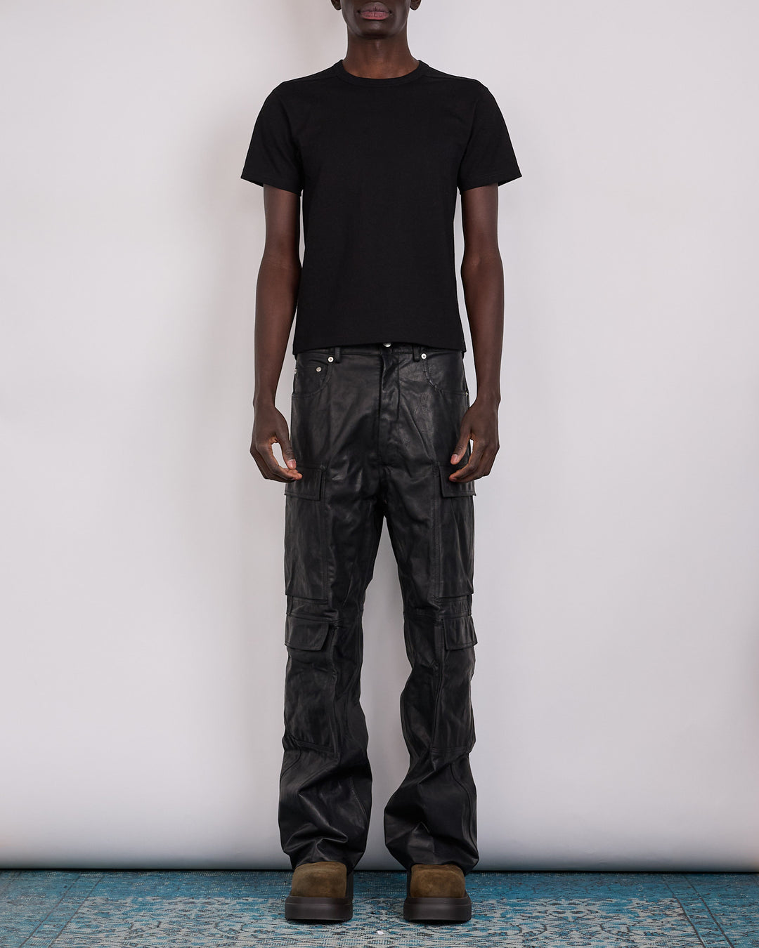 Rick Owens Double Cargo Pant Sugar Calf Leather Black
