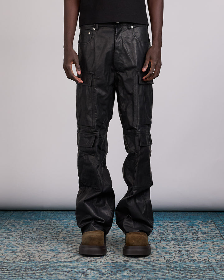 Rick Owens Double Cargo Pant Sugar Calf Leather Black