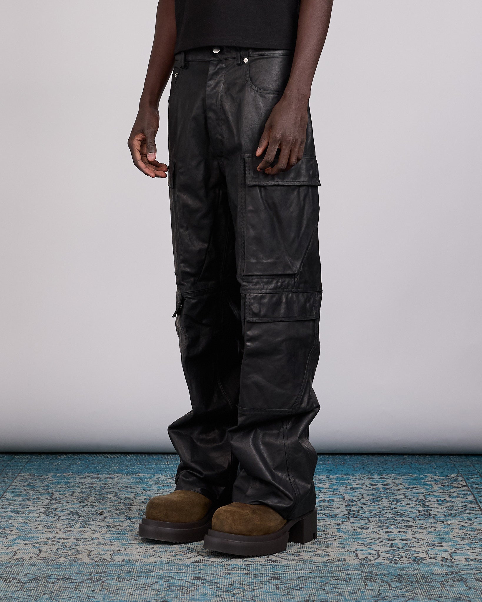 Rick Owens Double Cargo Pant Sugar Calf Leather Black – LESS 17