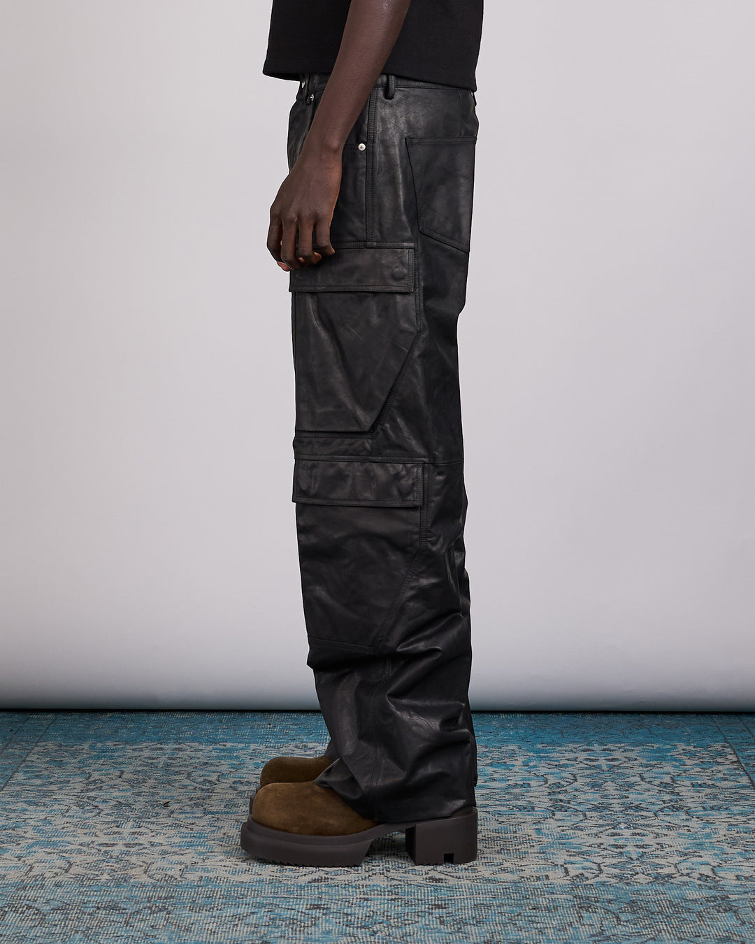 Rick Owens Double Cargo Pant Sugar Calf Leather Black