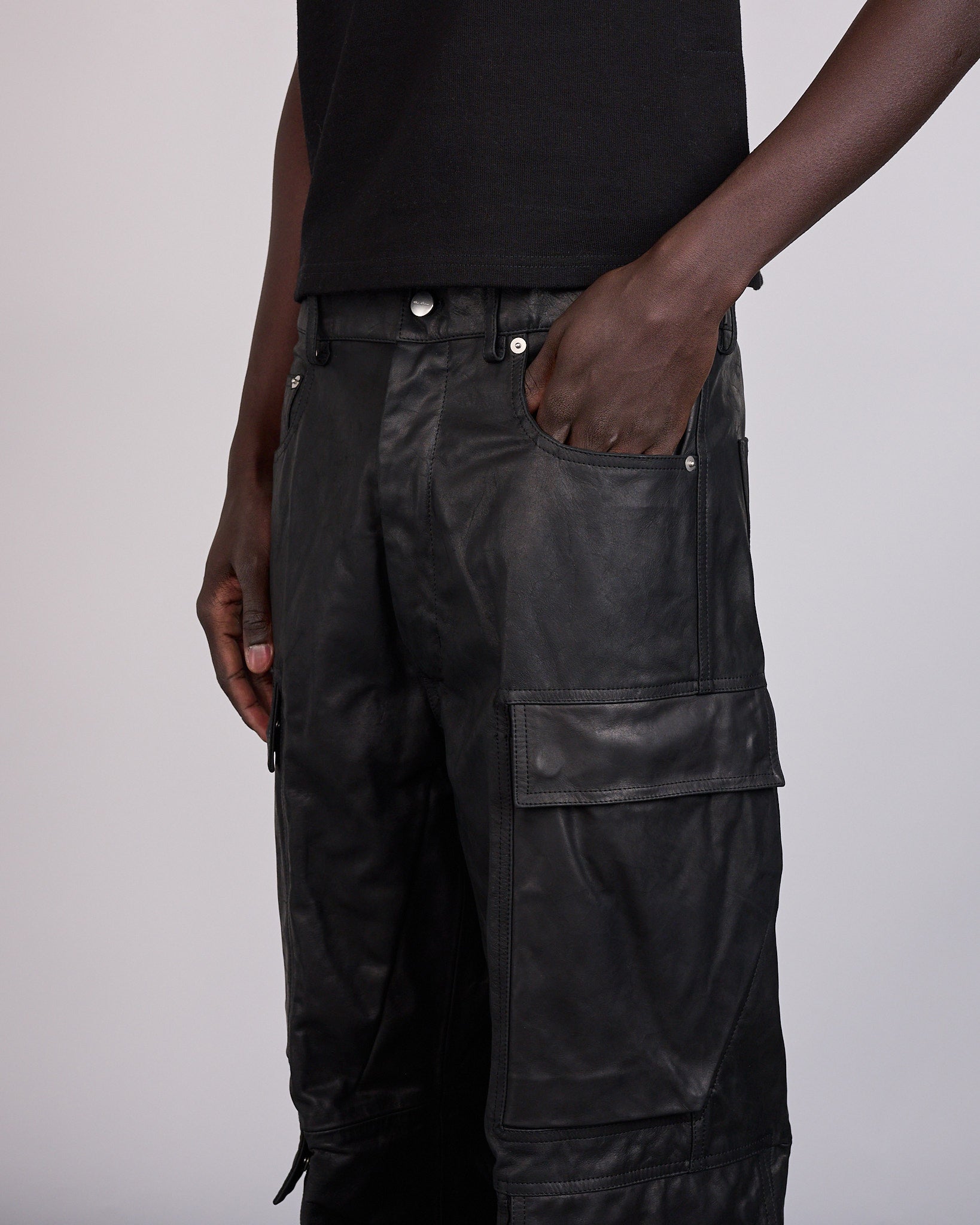 Rick Owens Double Cargo Pant Sugar Calf Leather Black – LESS 17