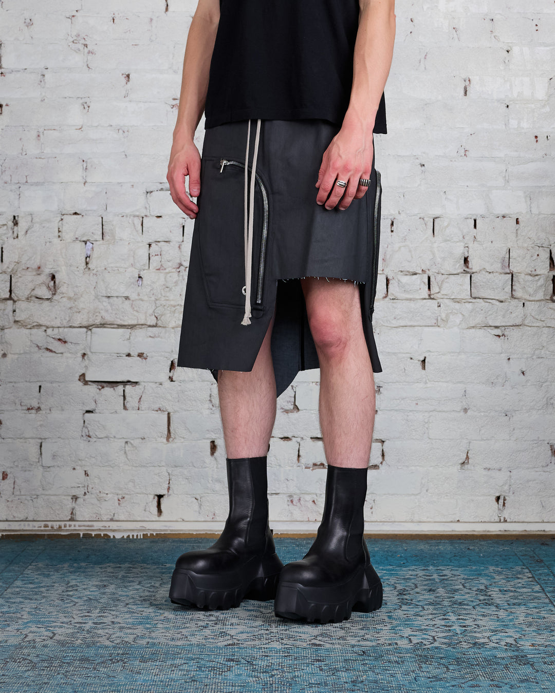 Rick Owens Dracca Skirt Chalk Stretch Denim Black