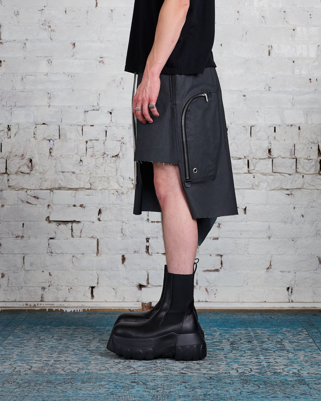 Rick Owens Dracca Skirt Chalk Stretch Denim Black