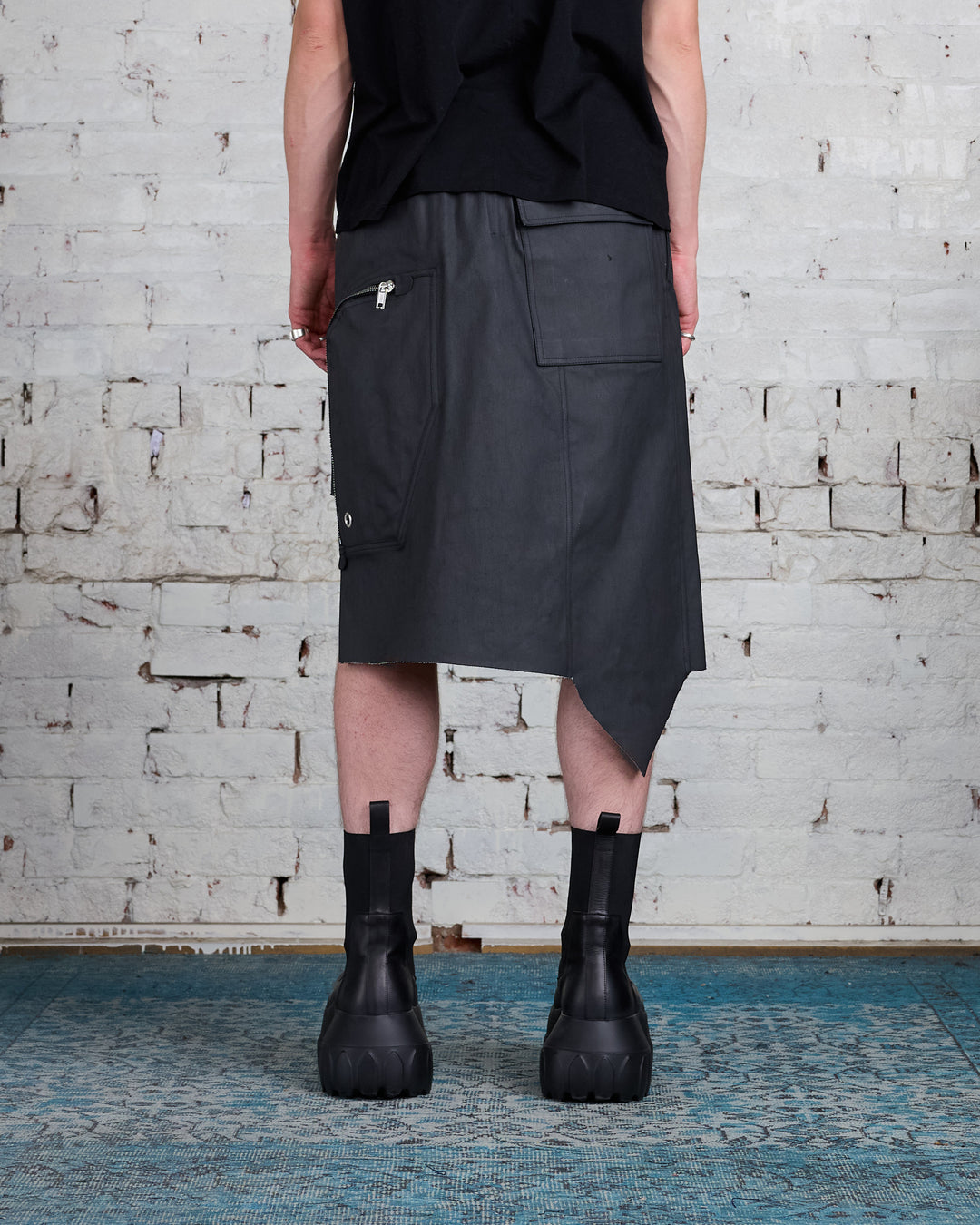 Rick Owens Dracca Skirt Chalk Stretch Denim Black