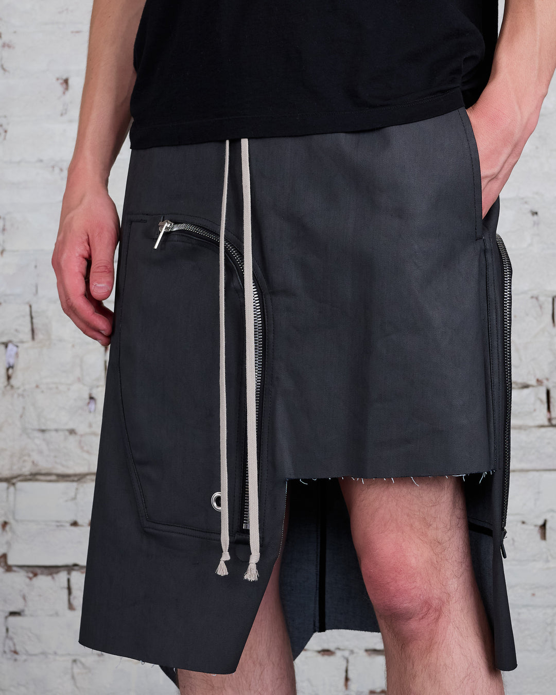 Rick Owens Dracca Skirt Chalk Stretch Denim Black