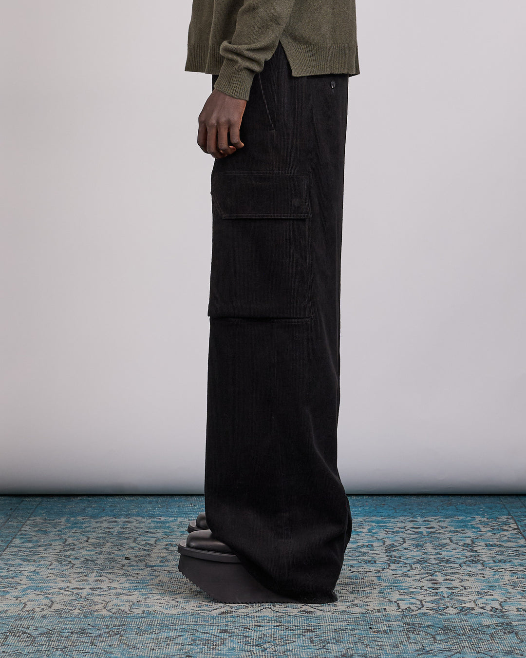 Rick Owens Firbanks Cargo Pant Linen Corduroy Black