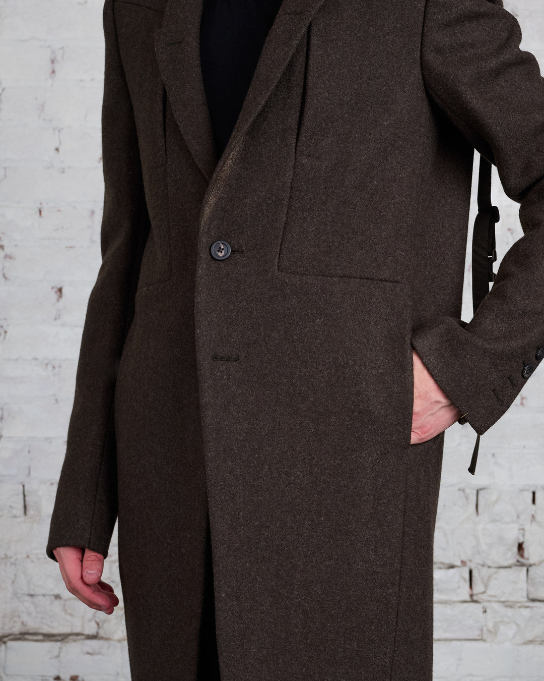 Rick Owens Fogpocket Neue Coat Loden Felt Wool Brown