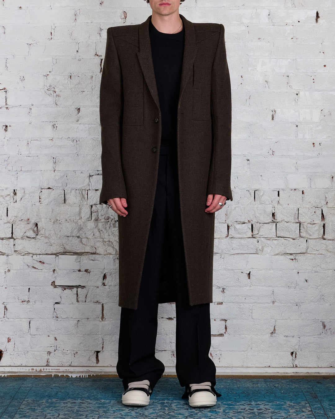 Rick Owens Fogpocket Neue Coat Loden Felt Wool Brown