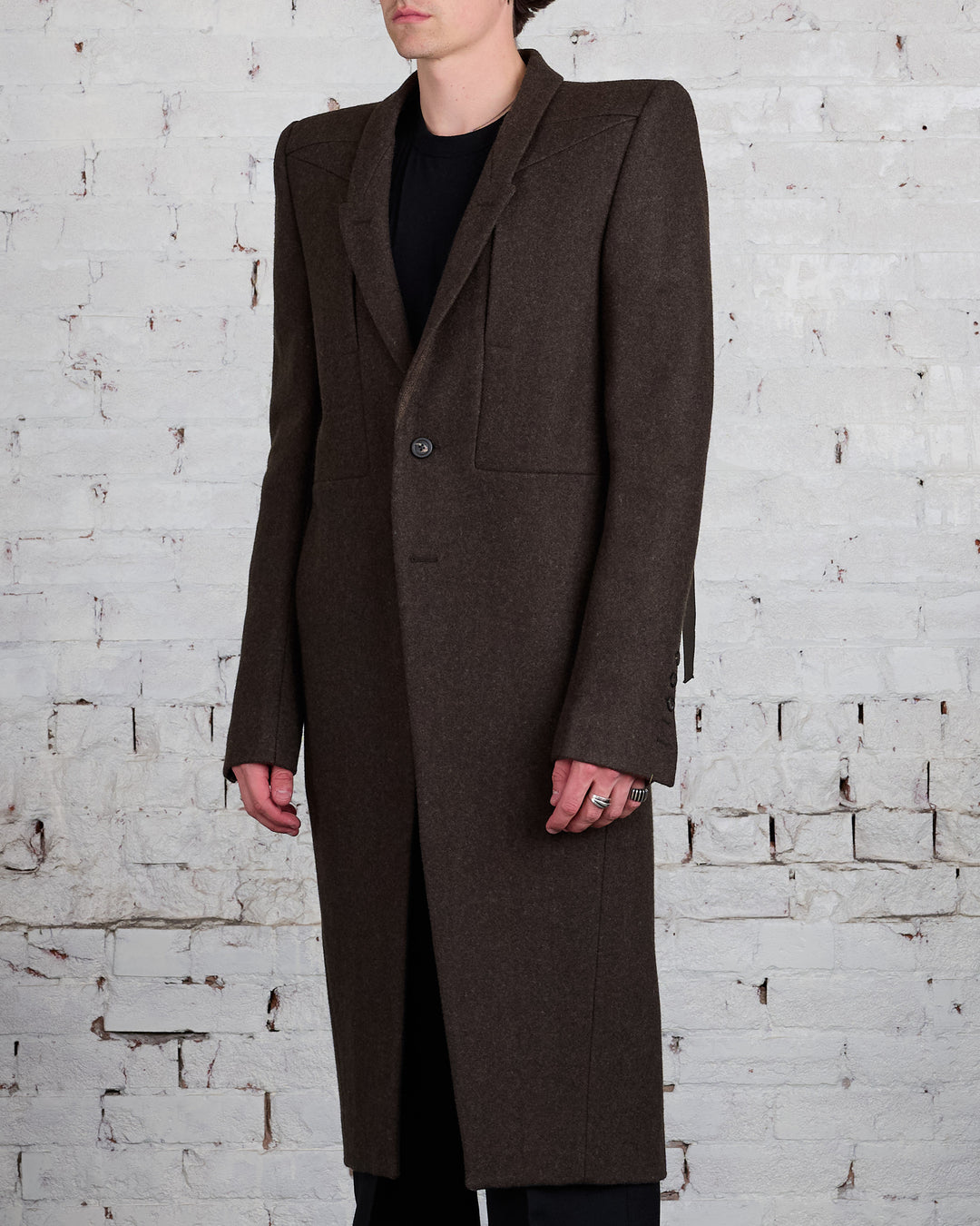 Rick Owens Fogpocket Neue Coat Loden Felt Wool Brown