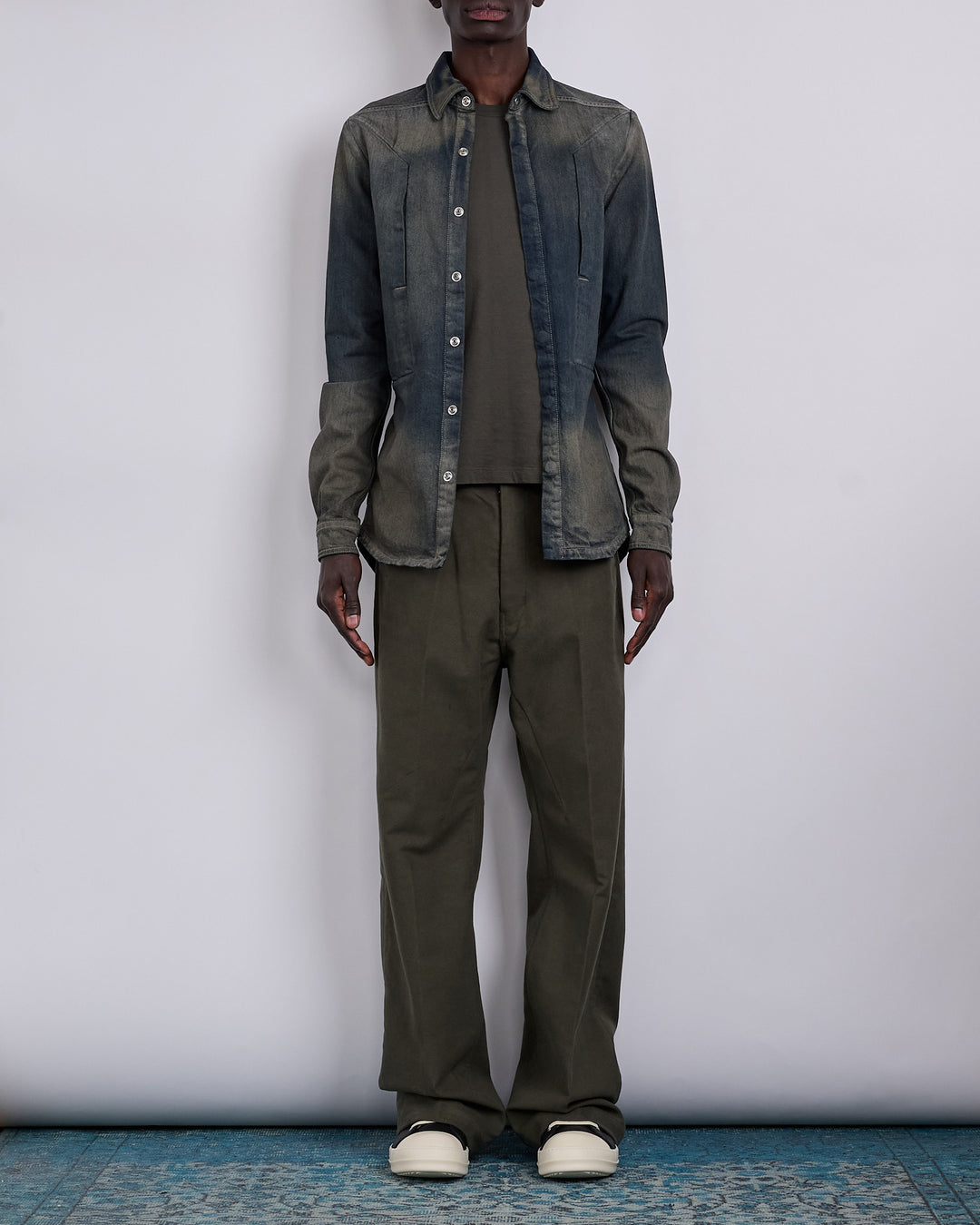 Rick Owens Fogpocket Outershirt 14oz Slub Denim Dark Dust Degrade