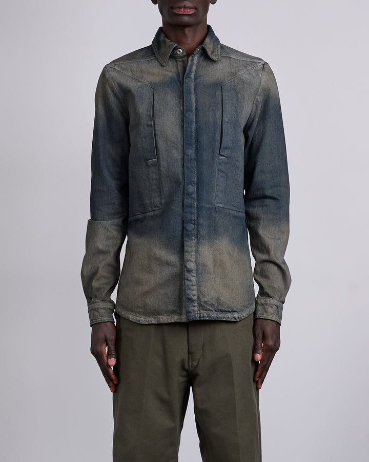 Rick Owens Fogpocket Outershirt 14oz Slub Denim Dark Dust Degrade